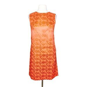 Vintage 70s Basila Size Small Dress Orange Asian Silk Brocade Sleeveless Shift